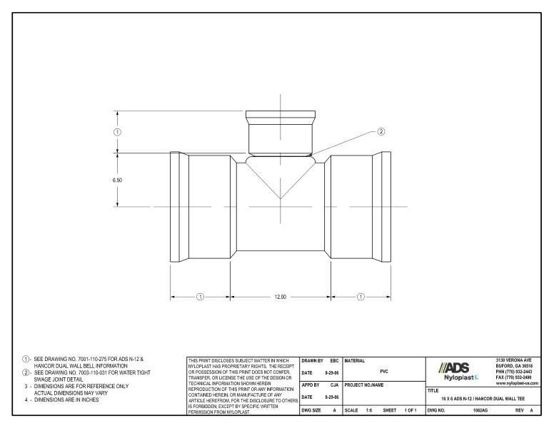 10 x 6 N-12 Dual Wall Tee Nyloplast Detail
