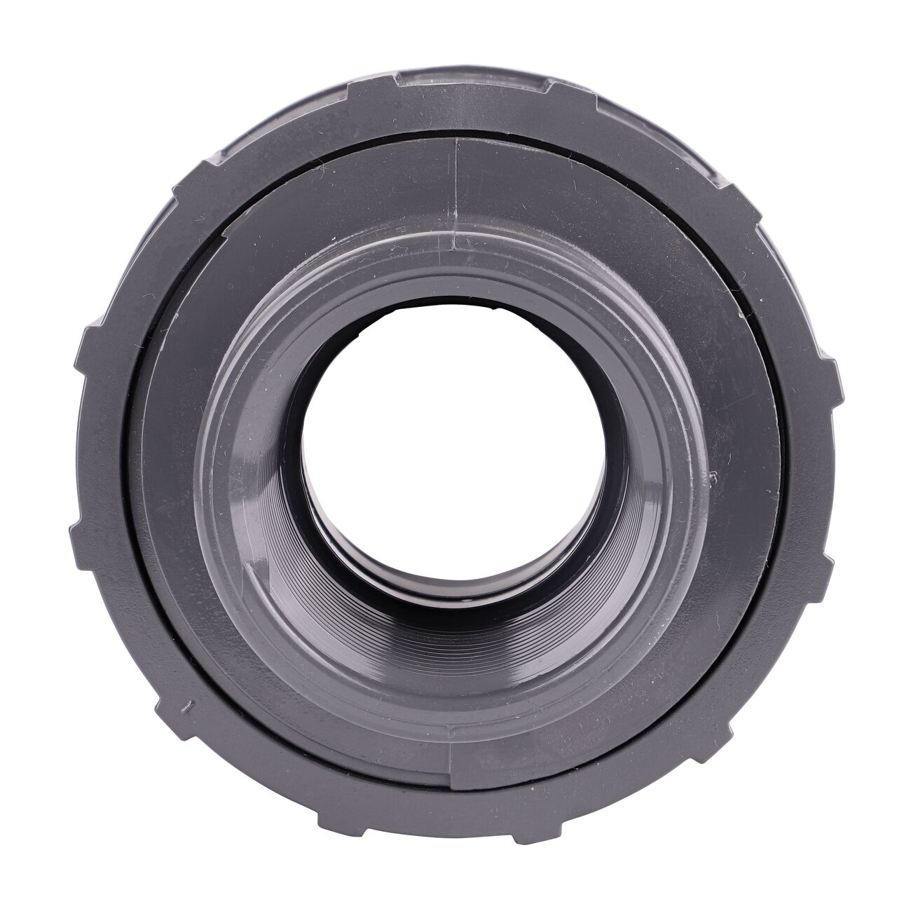 The inside of the threaded NDS 1-1/2 in. PVC Union which allows water to flow through while preventing leaks and made of durable PVC plastic (NDS U-1500-T)