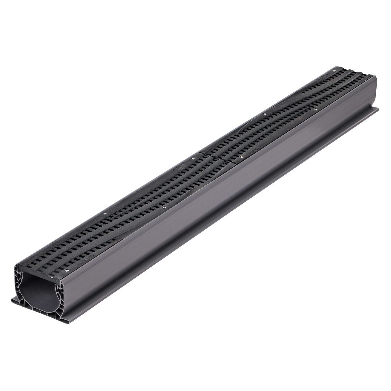 NDS Spee-D® Channel Drain Grate in Cast Iron Decorative Wave Design (NDS 253CI) installed on Spee-D Channel Drain