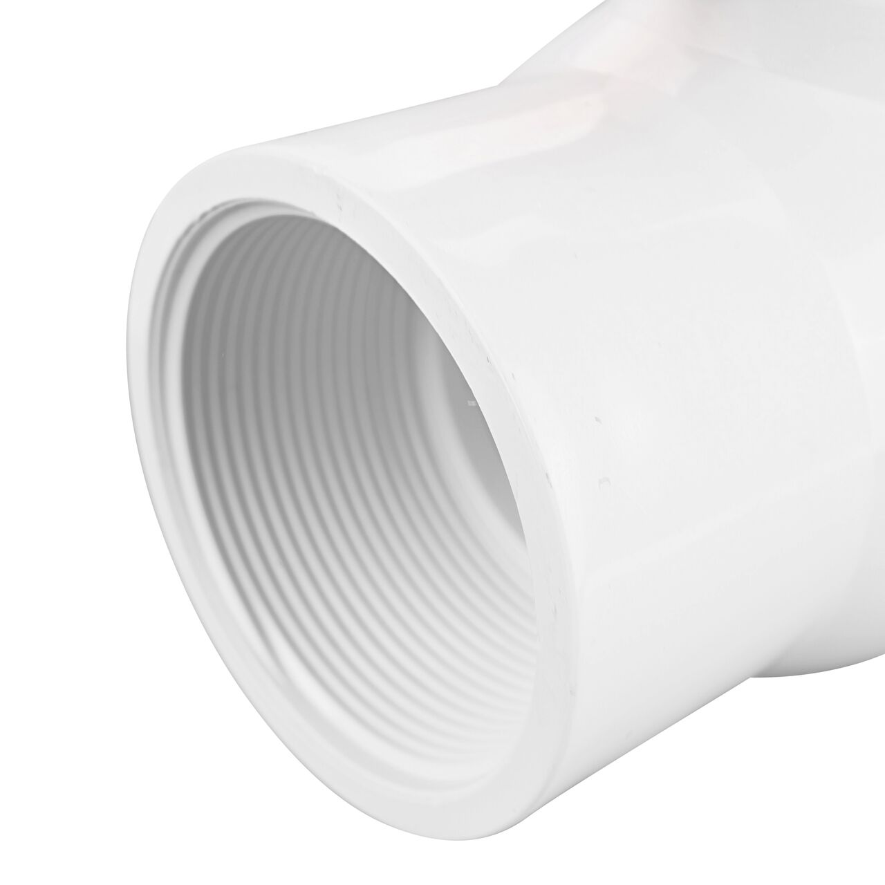 Closeup of the NDS IPS Ball Valve showing the stem that is made of durable PVC material (NDS E1320-20)