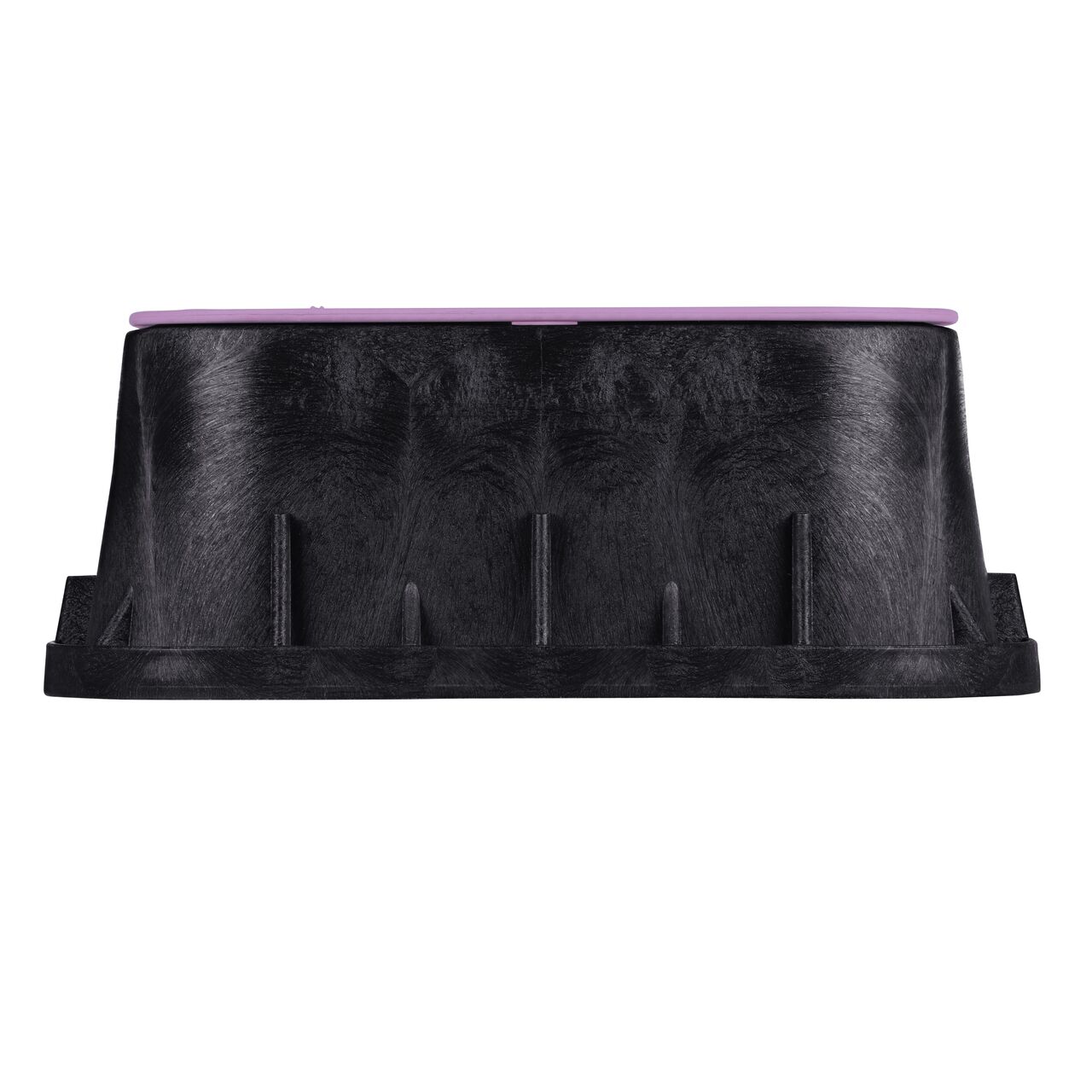 Side view of the shorter width side of the NDS 13 in. X 20 in. Rectangular Standard Series Jumbo Tapered Extension Valve Box & Reclaimed Water Cover (NDS 119TBCR) rugged enclosure for water and irrigation pipe connections
