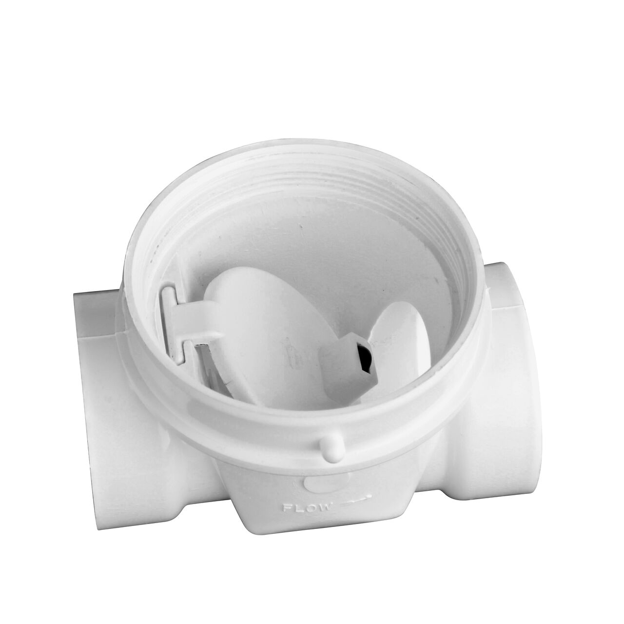 The flapper opened inside of the NDS White 2 in. PVC Backwater Valve (NDS 275P) controls the flow of water