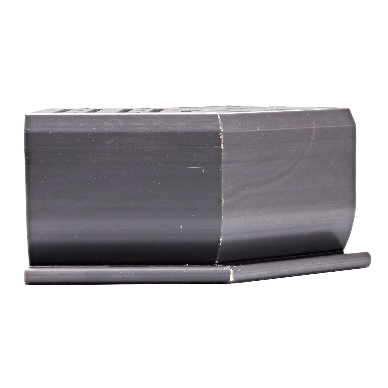 Side view of the outside angle on the NDS Spee-D® Channel Drain and Grate with 45° Elbow, Gray Plastic (NDS 2301)