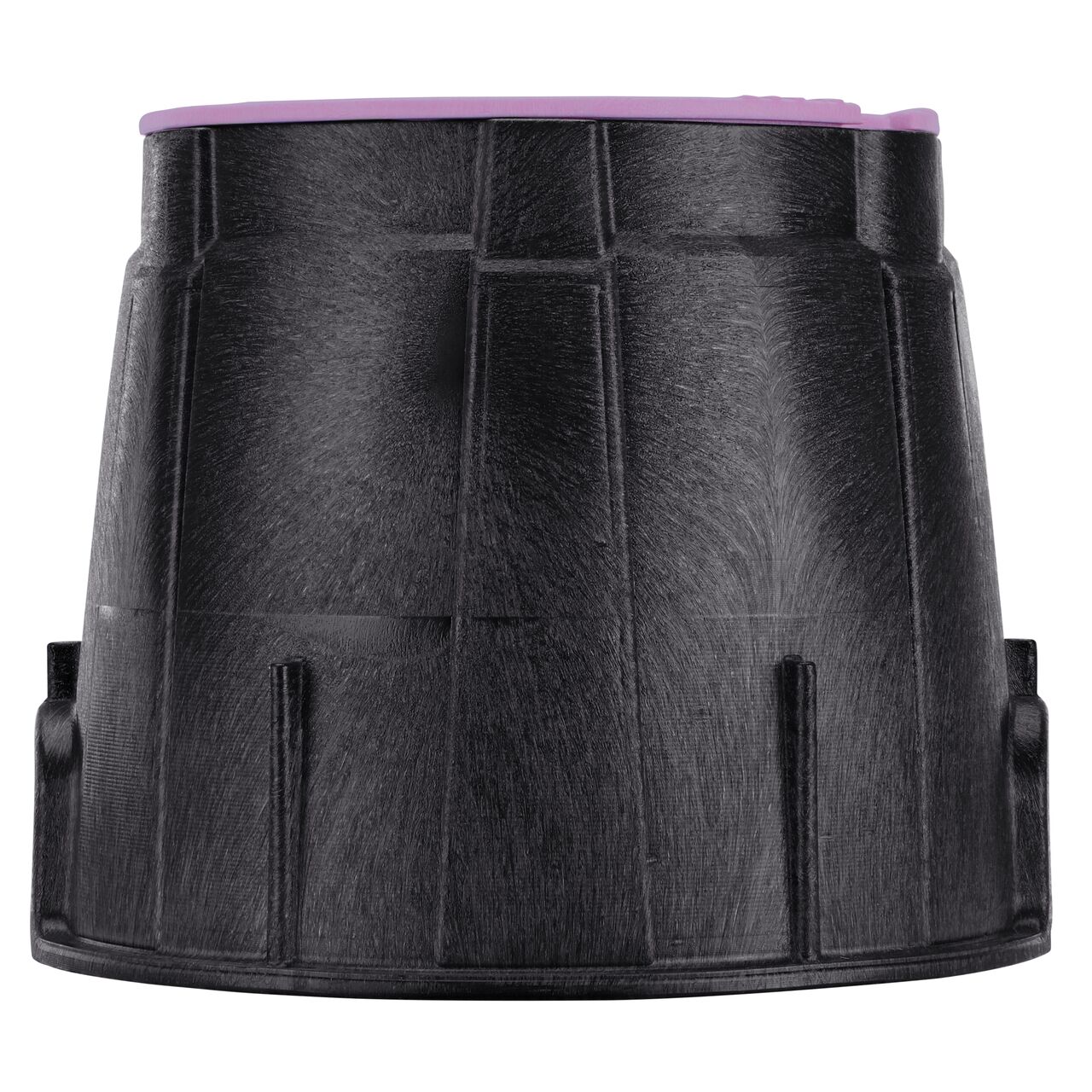 Side view of the longer length side of the NDS 10 in. Round Pro-Spec® Series Valve Box & Reclaimed Water Cover (NDS 311BCR) which is engineered for superior strength with structural reinforcing ribs