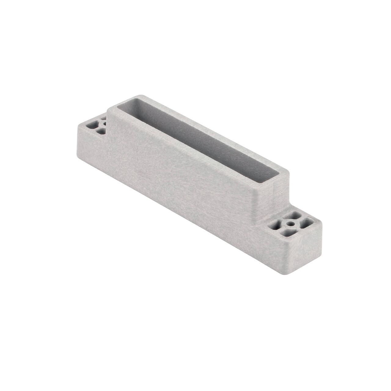 Angled view of the bottom of the Dark Gray Slotted Plastic Dura Slope™ Channel Drain EZ-Track™ Radius Coupling Grate (NDS DS-661MG)