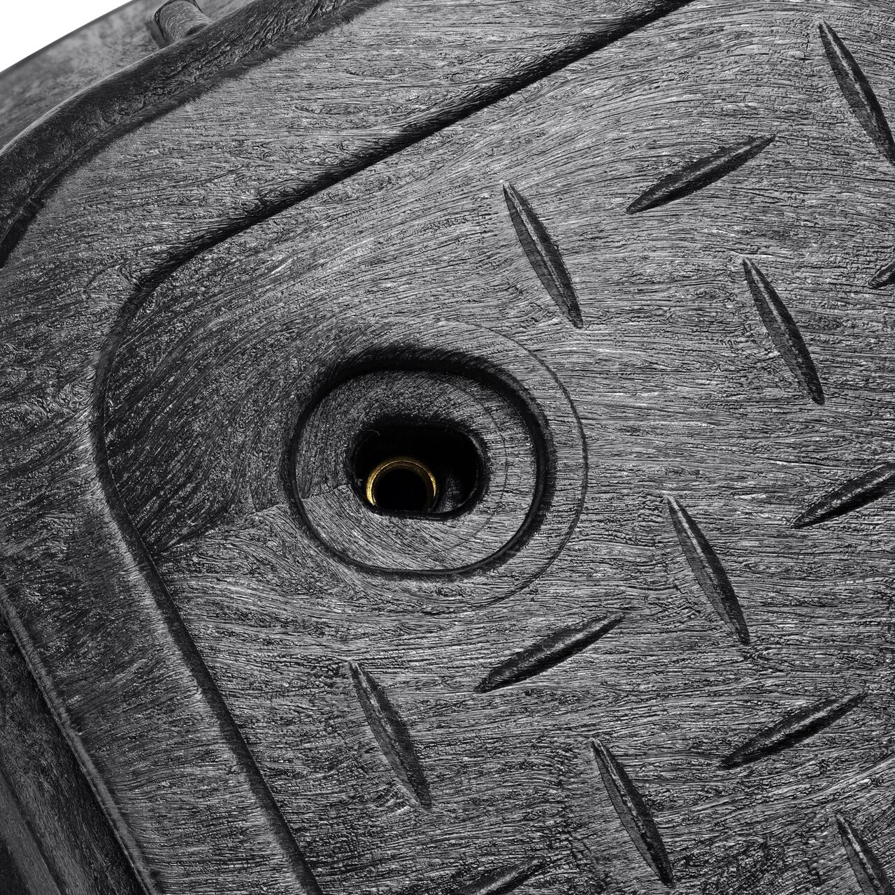 Align the bolt hole on the lid with the bolt hole from the NDS 13 in. x 24 in. Rectangular Pro-Spec® Series Black Box and Black Irrigation Control Valve Cover (NDS 325BCBBLK) for a secure fit