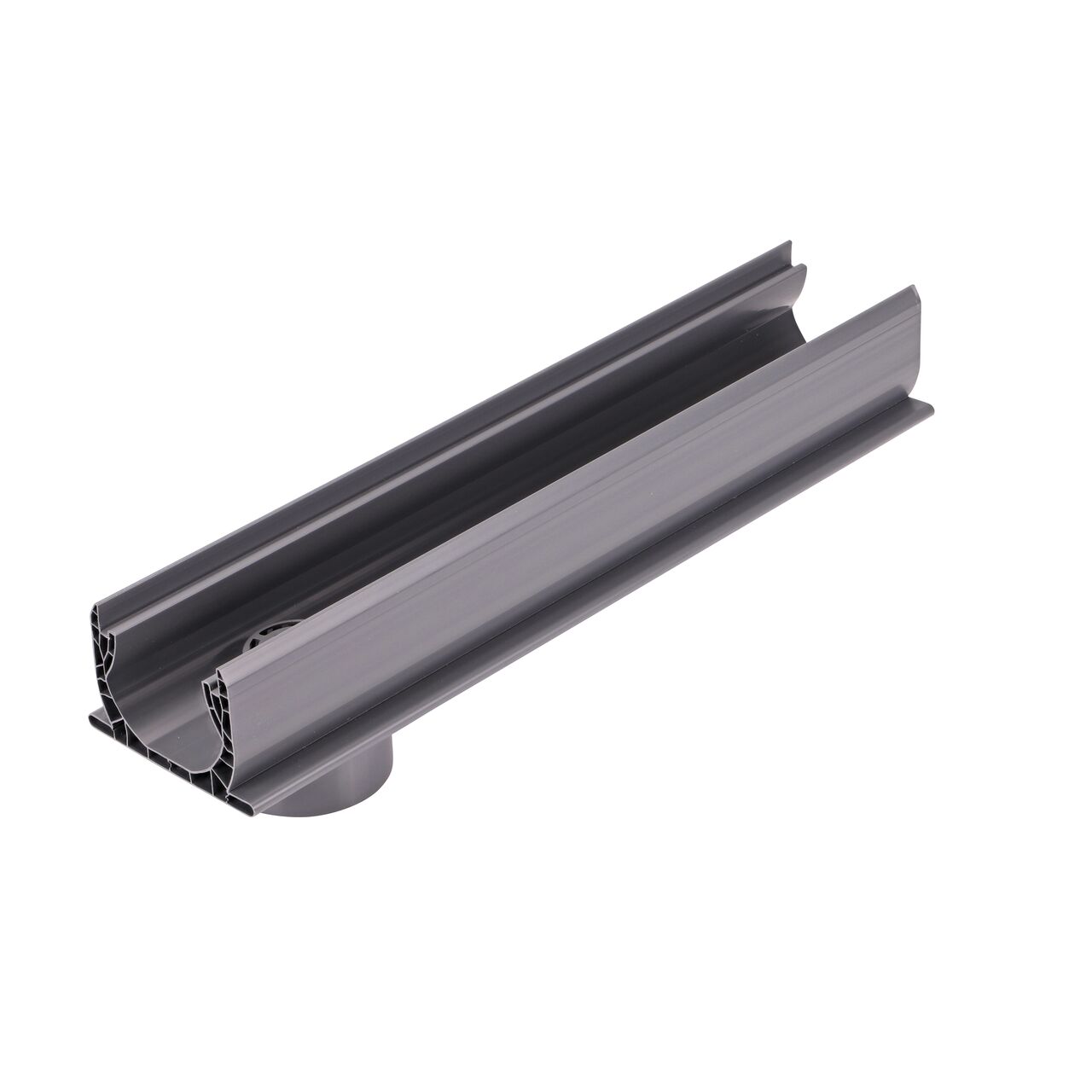 Hero shot of NDS Spee-D® Channel Drain with Bottom Outlet (NDS 234, NDS 234*) which collects and conveys stormwater away for proper release downstream