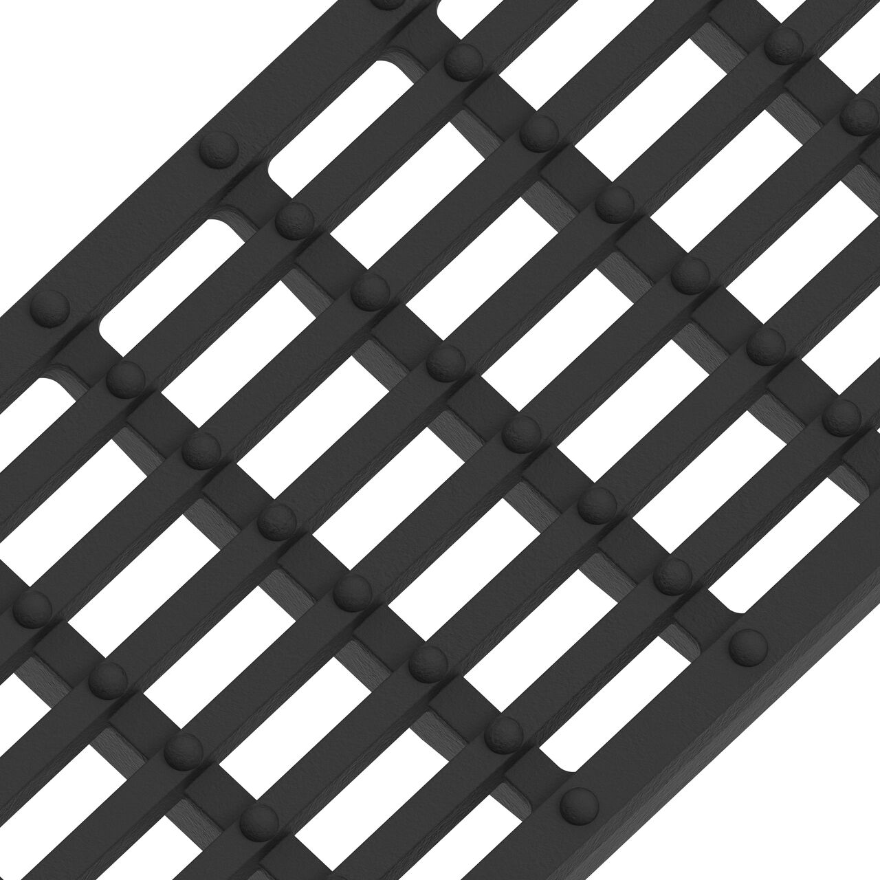 Angled closeup view of the class D bar design ductile iron BG-FILCOTEN® 100 Trench Drain Grate (NDS 17010110)