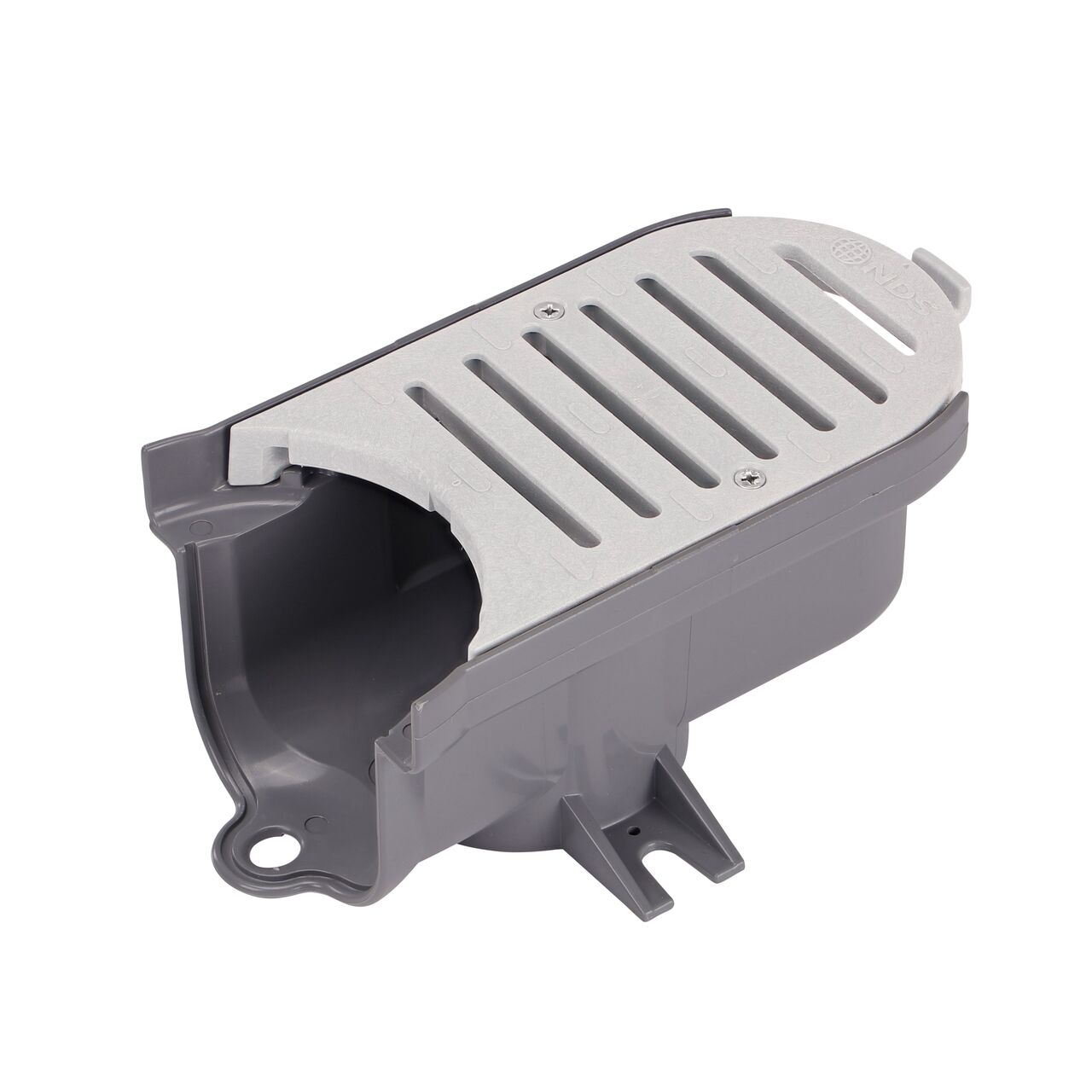 The NDS Spee-D® Contour™ Channel Drain Middle Section and Gray Grate (NDS 400-ACM-WH) is compatible with start and end sections to transition to straight Spee-D channel drains