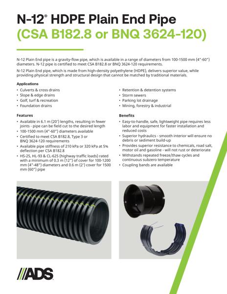 Canada N-12 Plain End CSA B182.8 or BNQ 3624-120 Product Sheet