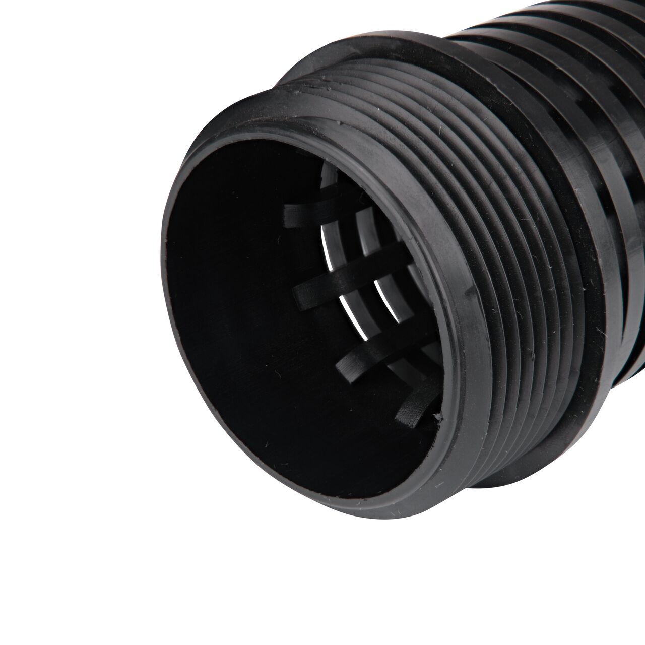 Closeup view of threaded end of the 1-1/2 in. IPS 100 Mesh Foot Valve Screen (NDS 1800-15) which connects to the FPT end of a 1-1/2 in. foot valve