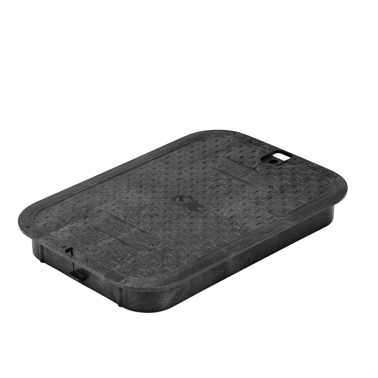 This NDS 14 in. X 19 in. Rectangular Pro-Spec® Series Valve Box Cover is a Black Cover with Water markings on the lid (NDS 313CW) and fits NDS standard series 14 in. X 19 in. valve boxes