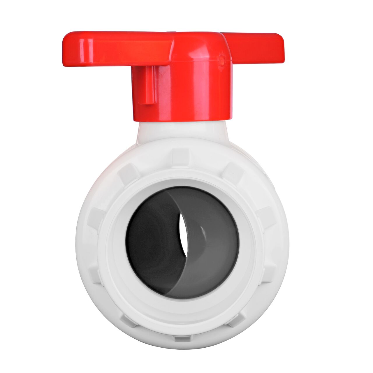 Rotate the handle to easily open or close the valve ball that controls water flow on the NDS 4 in. PVC IPS Ball Valve (NDS E1410-40)