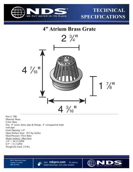 NDS 4 in. Atrium Brass Grate Tech Spec