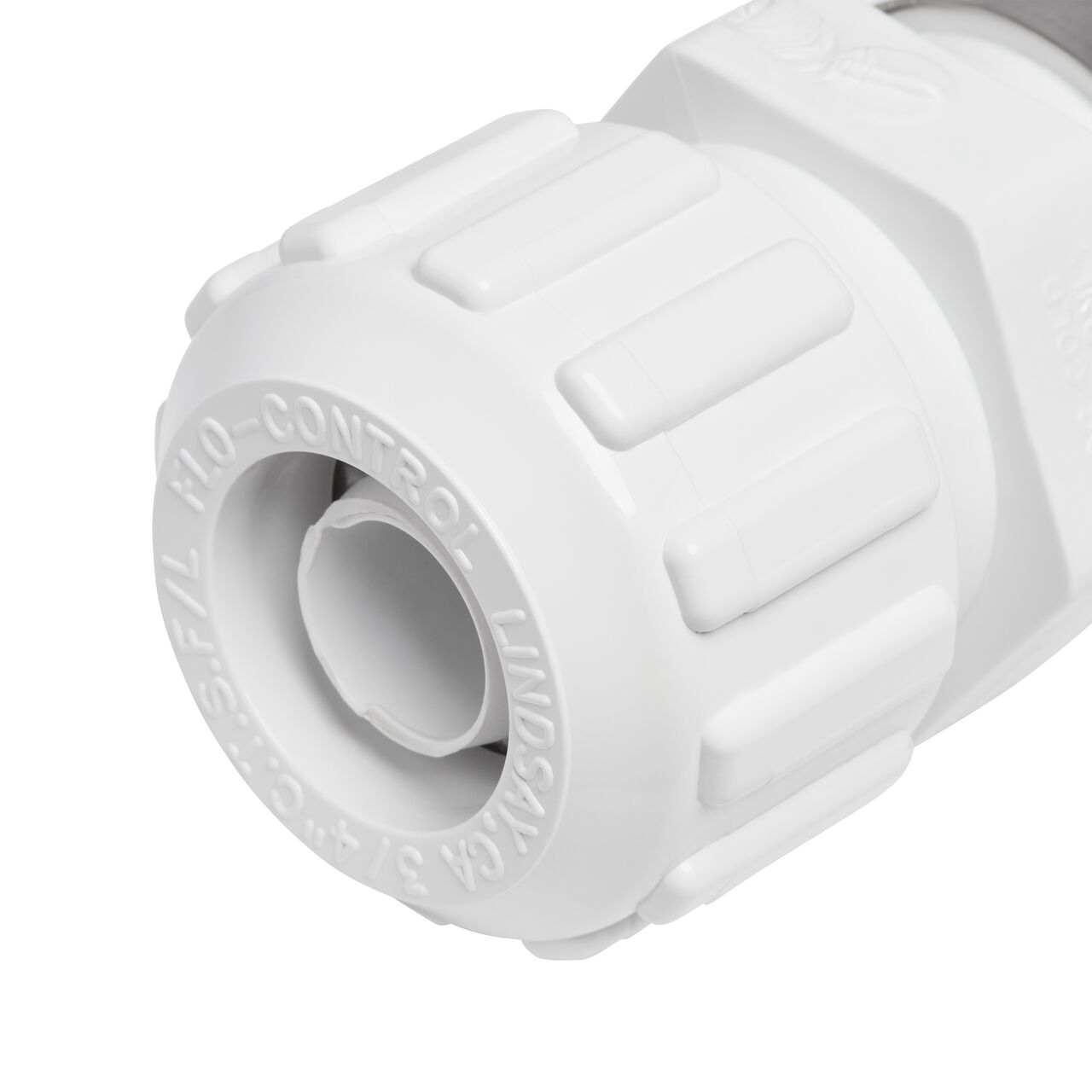 Closeup of the Flo Lock compression end with steel gripper on the NDS 3/4 in. SDR-9 CTS X 3/4 in. FPT Flo-Lock™ Gripper Adapter (NDS 731-07)