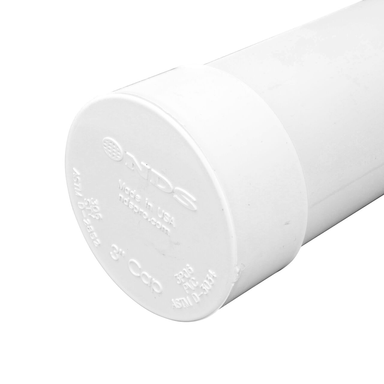 NDS PVC Sewer and Drain Cap (NDS 3P06*, NDS 3P06, NDS 306*) attached to 3 in. S&D Pipe in a side application