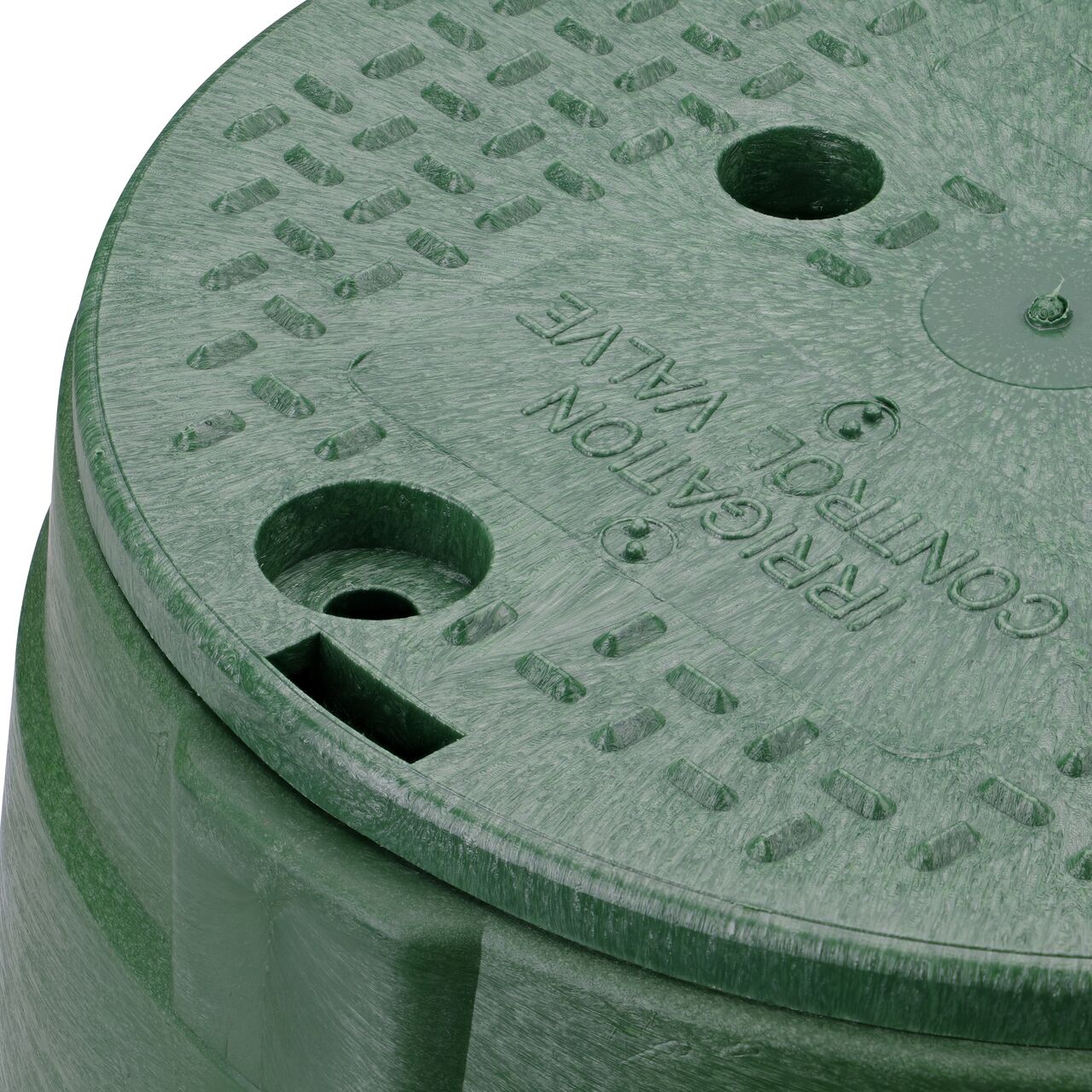 The valve box lid and bolt (bolt 112BCB) securely in place on the NDS 10 in. Round Standard Series Green Box and Green Irrigation Control Valve Cover (NDS 112BCB) keeping components protected against the elements, foot traffic, lawn care equipment, and potential vandalism while keeping them out of sight