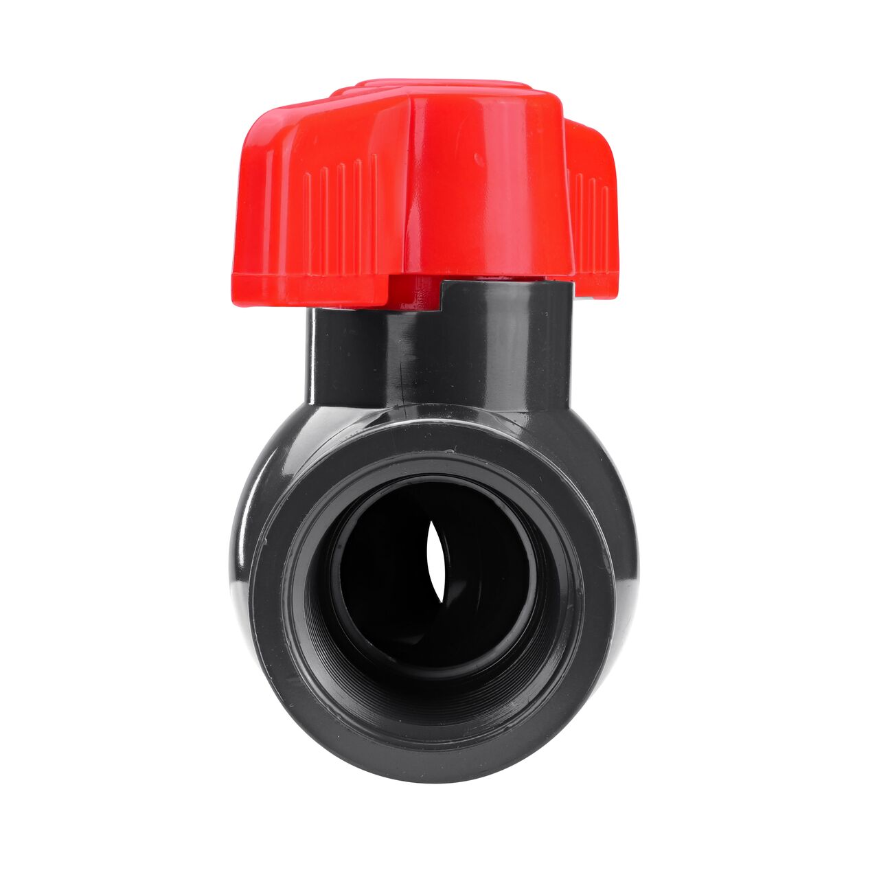 Rotate the handle to easily open or close the valve ball that controls water flow on the NDS 1 in. PVC IPS Ball Valve (NDS E1620-10)