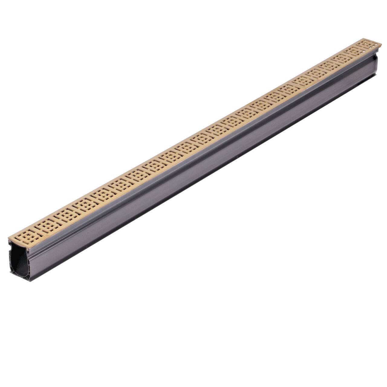 Slim Channel™ Sand Decorative Square Design Drain Grate (NDS 9252) installed on a Slim Channel™ Drain (NDS 9206)