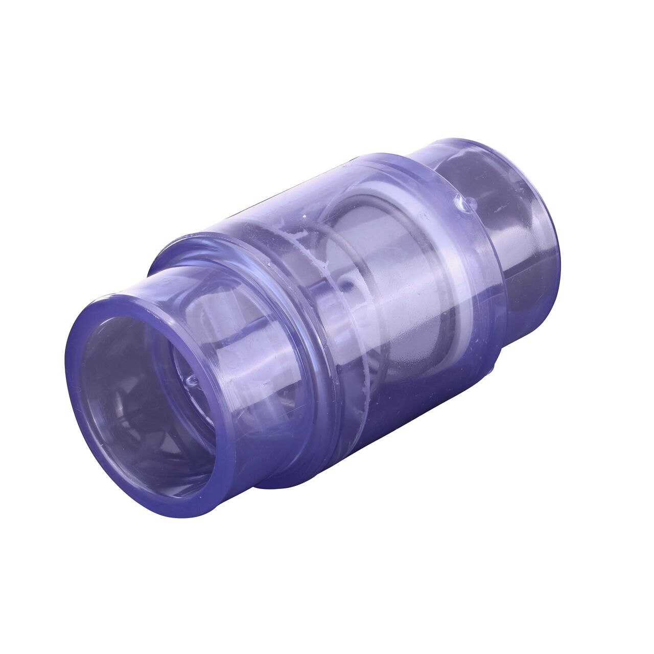View of the 2 inch spigot end of the NDS Clear 1-1/2 in. slip end by 2 spigot end PVC Air Check Valve with 5 lb. Spring (NDS 1055C20)