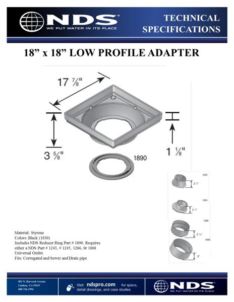NDS 18 in. Square Low-Profile Adapter Tech Spec