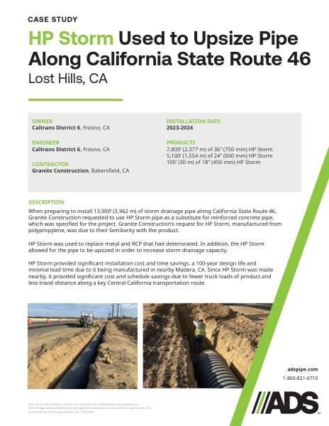 HP Storm Used to Upsize Pipe Along California State Route 46 (Lost Hills, CA) Case Study
