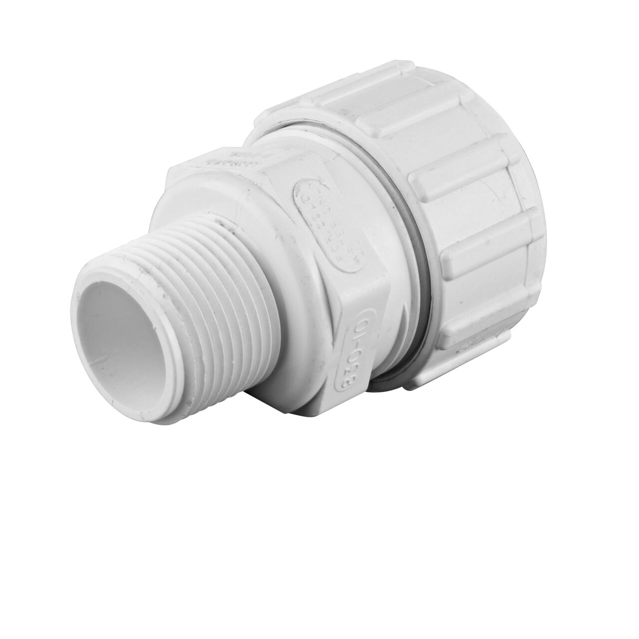 Threaded PVC SIDR-7 MPT connection end on the NDS 1 in. Flo Lock Gripper Adapter for PE Pipe (NDS 830-10)