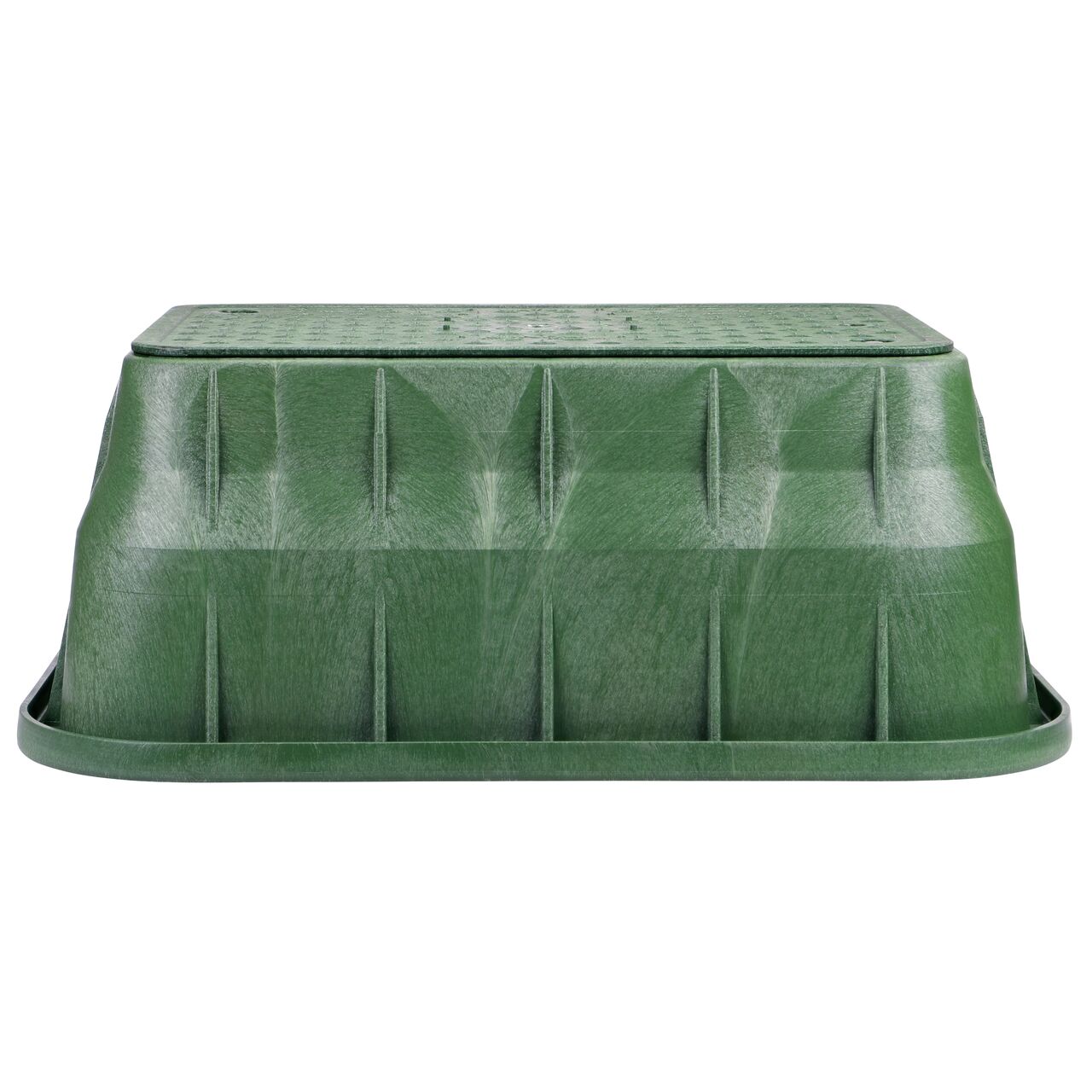 Side view of the longer length side of the NDS 13 in. X 24 in. Rectangular Pro-Spec® Series Valve Box & Water Cover (NDS 321BCBW) which is engineered for superior strength with structural reinforcing ribs