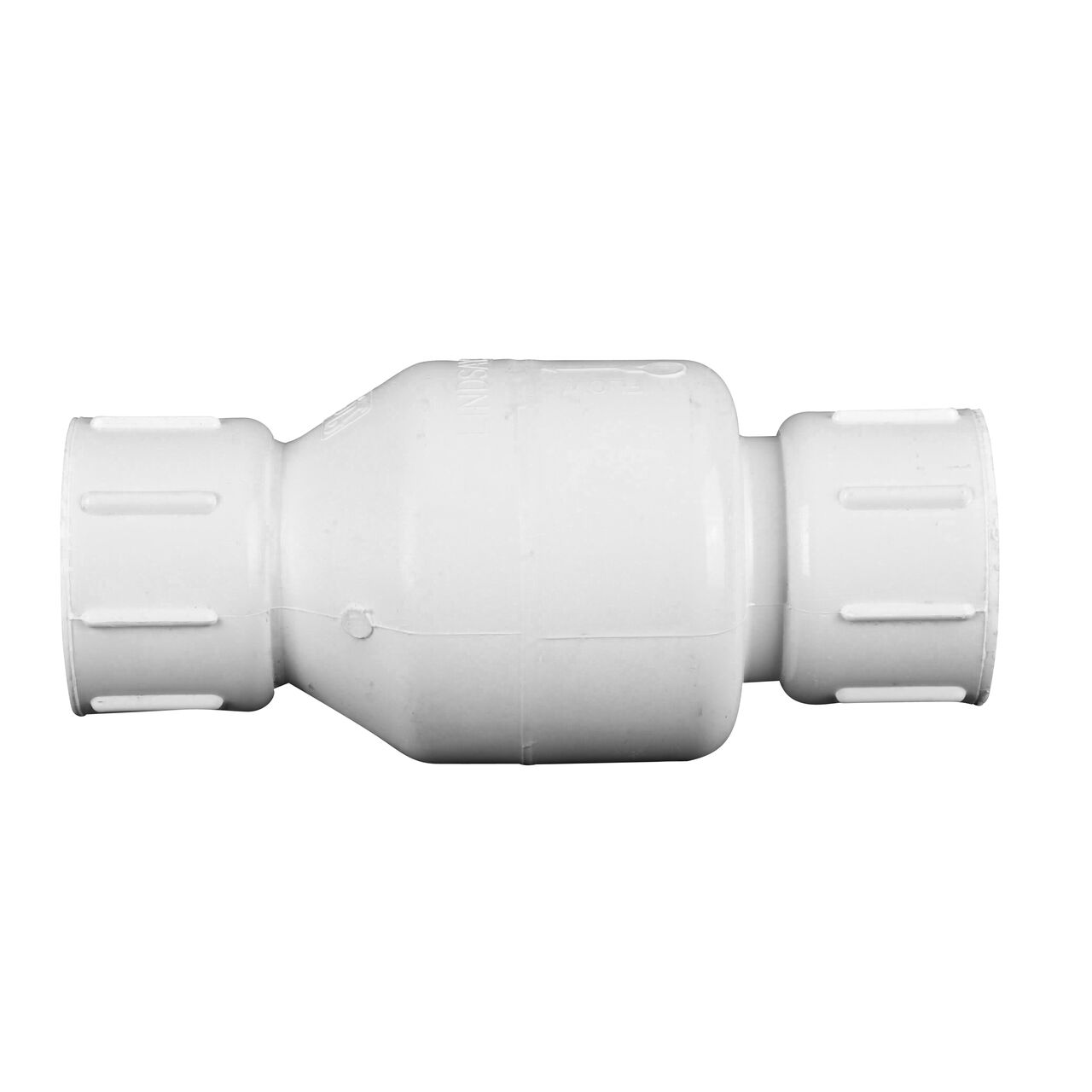 Side to side view of the NDS 1 in. White PVC Spring Check Valve (NDS 1001-10, NDS 1002-10)