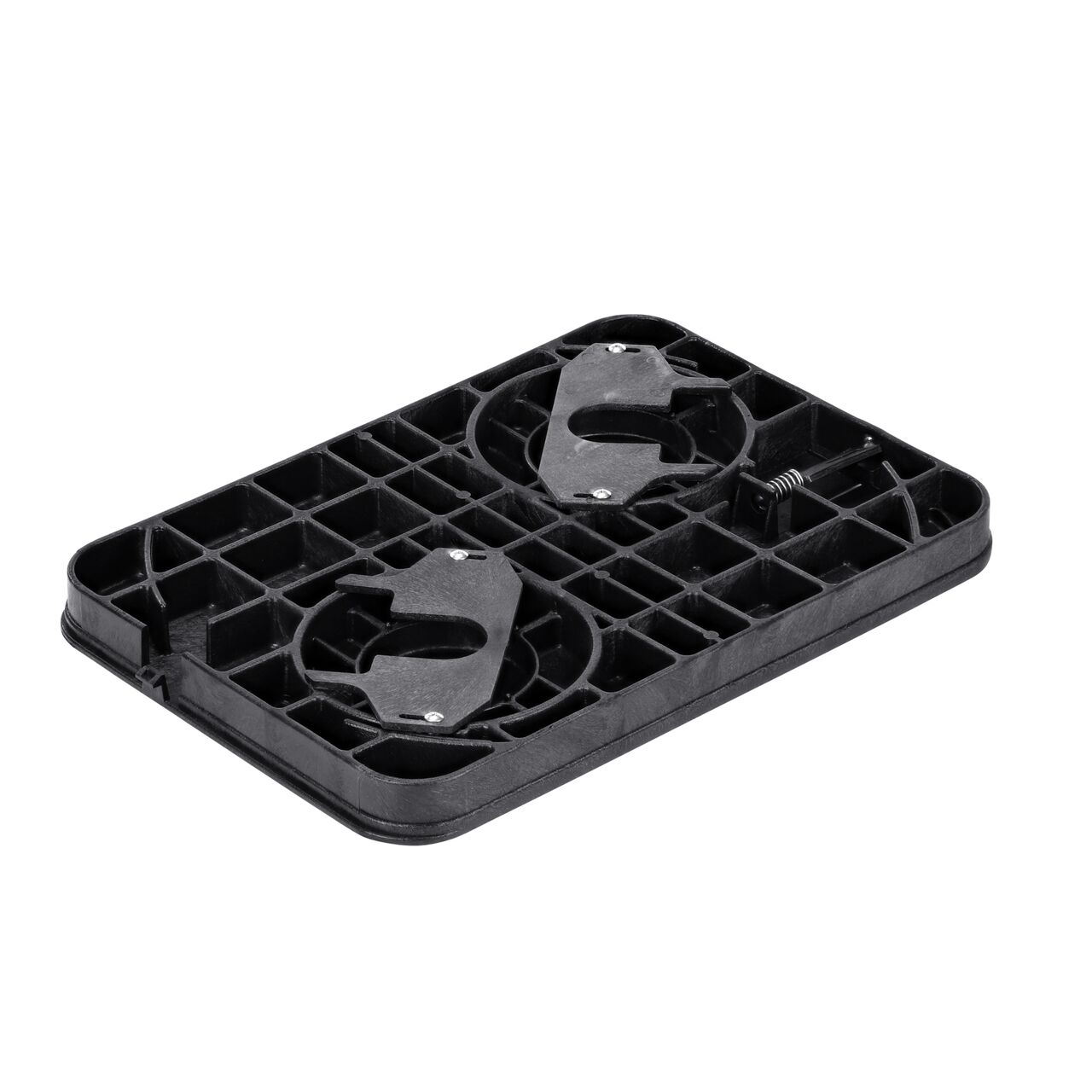 Bottom view of the reinforced ribs on the NDS 13 X 20 in. black bottom mount AMR water meter cover (NDS D15-BAMRL) for the NDS 13 in. X 20 in. Rectangular Meter Box