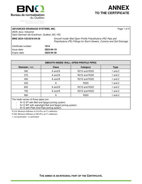 BNQ 3624-120 Smooth Inside Wall Polyethylene Pipe and Fittings ANNEX