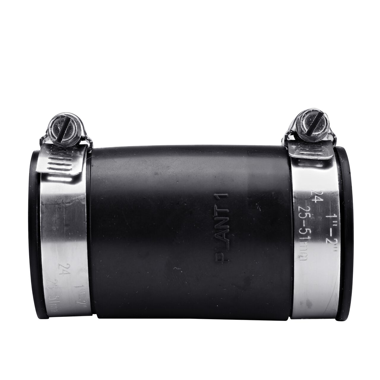 The NDS 1-1/4 in. flex coupling for cast iron/sewer and drain or DWV/copper/steel/lead pipes, in horizontal position, is made with material that flexes with normal earth movement (NDS 56-125)