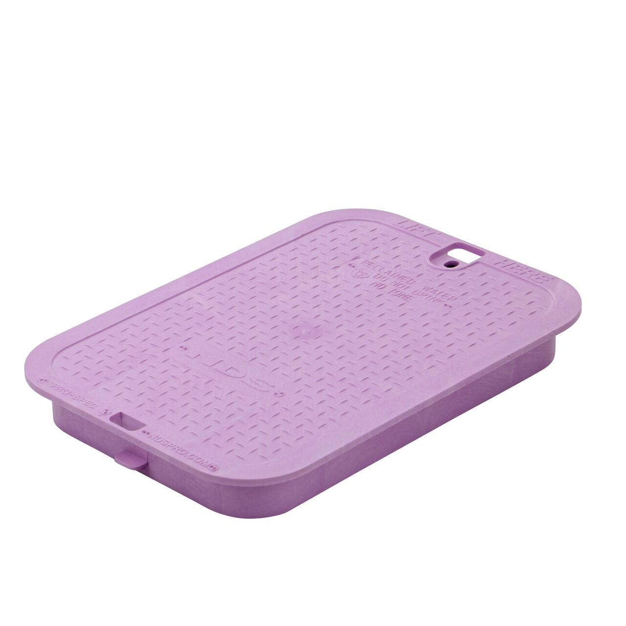 This NDS 14 in. X 19 in. Rectangular Pro-Spec® Series Valve Box Cover is a Purple Cover with Reclaimed Water markings on the lid (NDS 313CR) and fits NDS Pro-Spec® series 14 in. X 19 in. valve boxes
