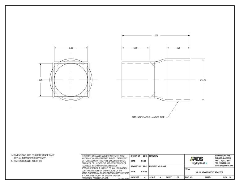 6 X 6 X 8 Downspout Adapter Nyloplast Detail