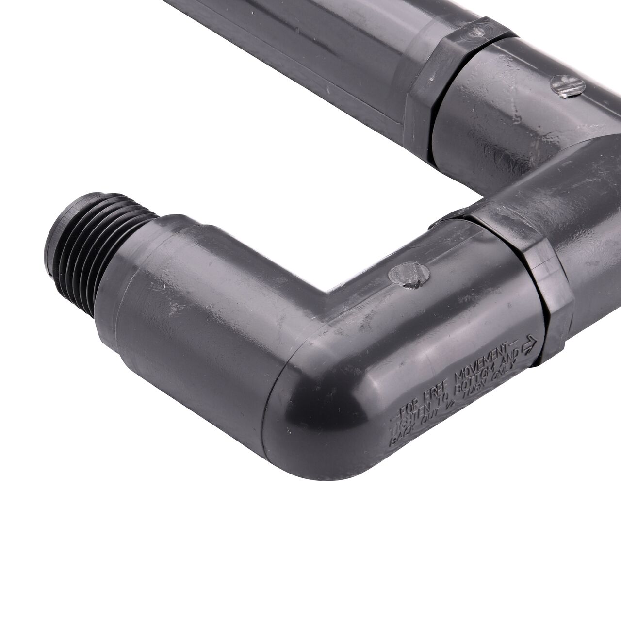 Closeup view of the 1/2 in. MPT end on NDS PVC Triple Swing Joints Assembly, Sch. 80 1/2 in. MPT that connects pipe for subsurface irrigation and sprinkler applications (NDS TSA-0500-TT)