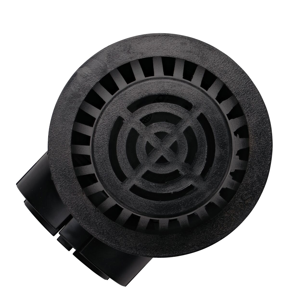 Top down view of the 1-outlet NDS 6 in. Round Spee-D Catch Basin Drain Kit with Black Plastic Atrium Grate (NDS 101ATBLKIT)