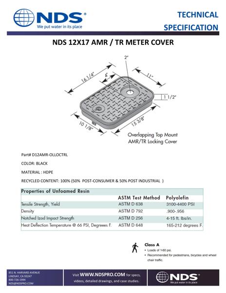 NDS 14 in. X 19 in. Rectangular Meter Box with Black Water Meter Locking AMR Cover Tech Spec
