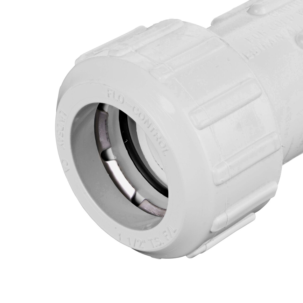 Closeup of the 1 1/2 inch compression end of the NDS Flo-Lock Gripper 1 1/2 in. to 1 1/4 in. Reducer Coupling (NDS 710-15)