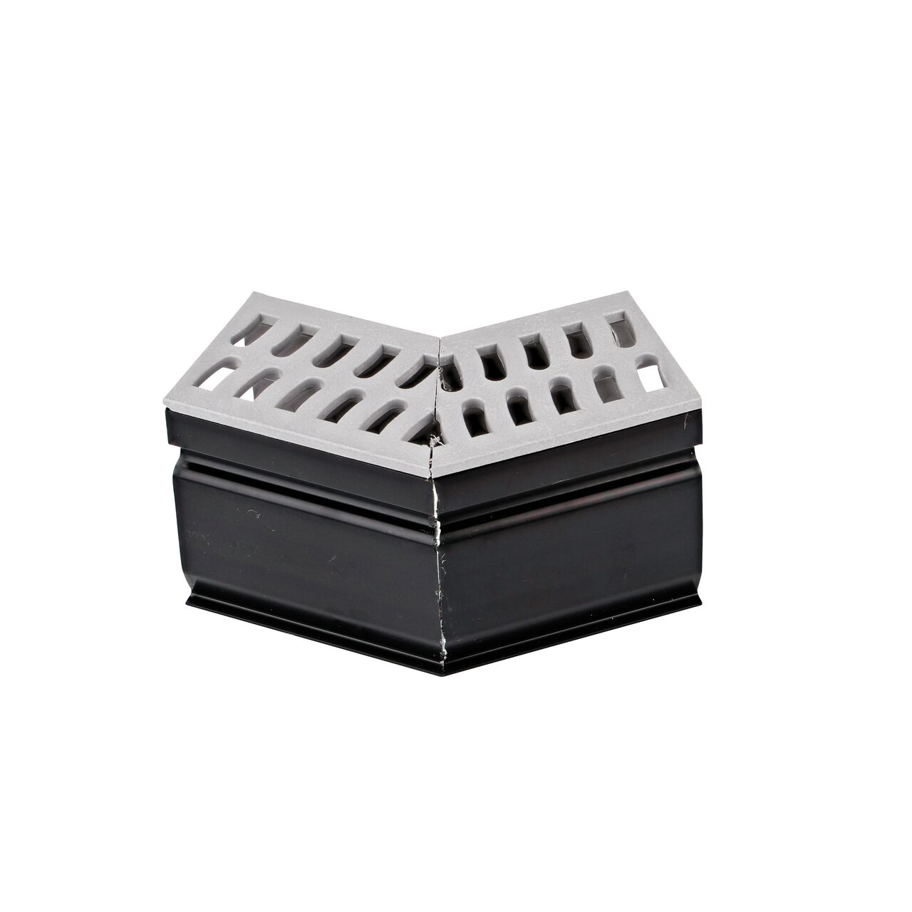 Other side of the Slim Channel™ Drain 45° Elbow and Grate in gray color (NDS 9303)