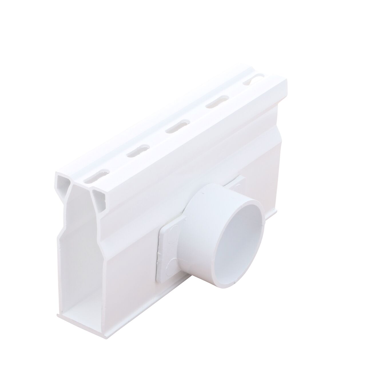 Hero shot of the Micro Channel™ Drain with Side Outlet, White Plastic (NDS 8511)
