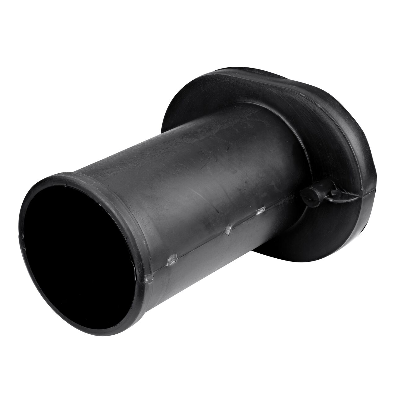 The narrow end of the NDS Black 4 in. Polypropylene S&D Sewer Cleanout Plug (NDS 22-040) is where to connect the 4 inch S&D pipe