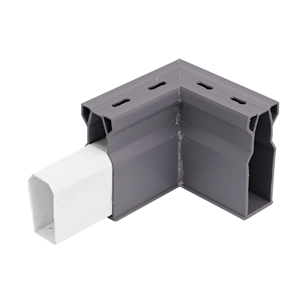 Installed Gray Micro Channel Drain 90 degree elbow and inegrated grate (NDS 8383)) with coupler attached