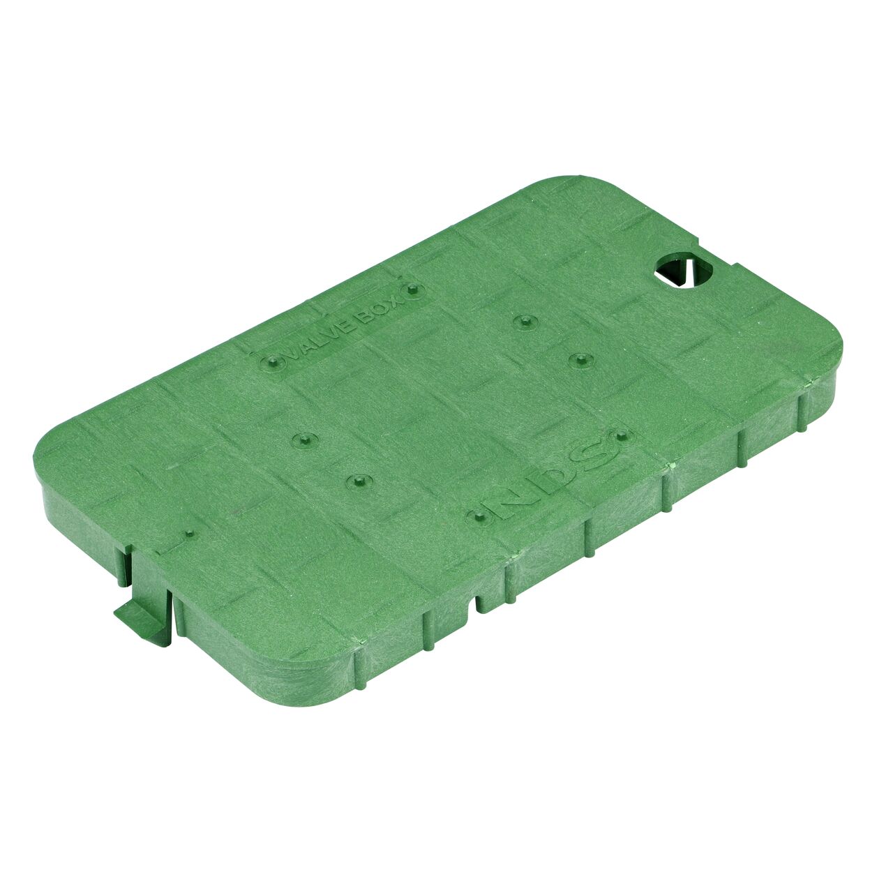 This NDS 10 in. X 15 in. Rectangular Meter Series Box Cover is a Green Drop-in Cover with Irrigation Control Valve markings on the lid (NDS D1000-SGL) and fits NDS standard series 10 in. X 15 in. valve boxes