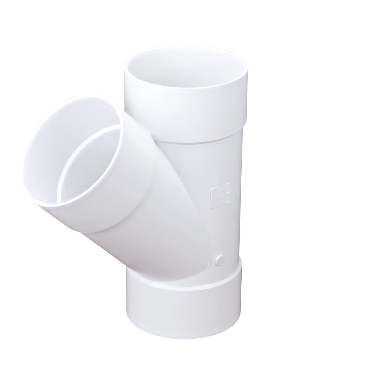 PVC 45 degree wye for 8 in. Sewer and Drain pipes, with 8 in. Hub X Hub X Hub connection (NDS 8P08)