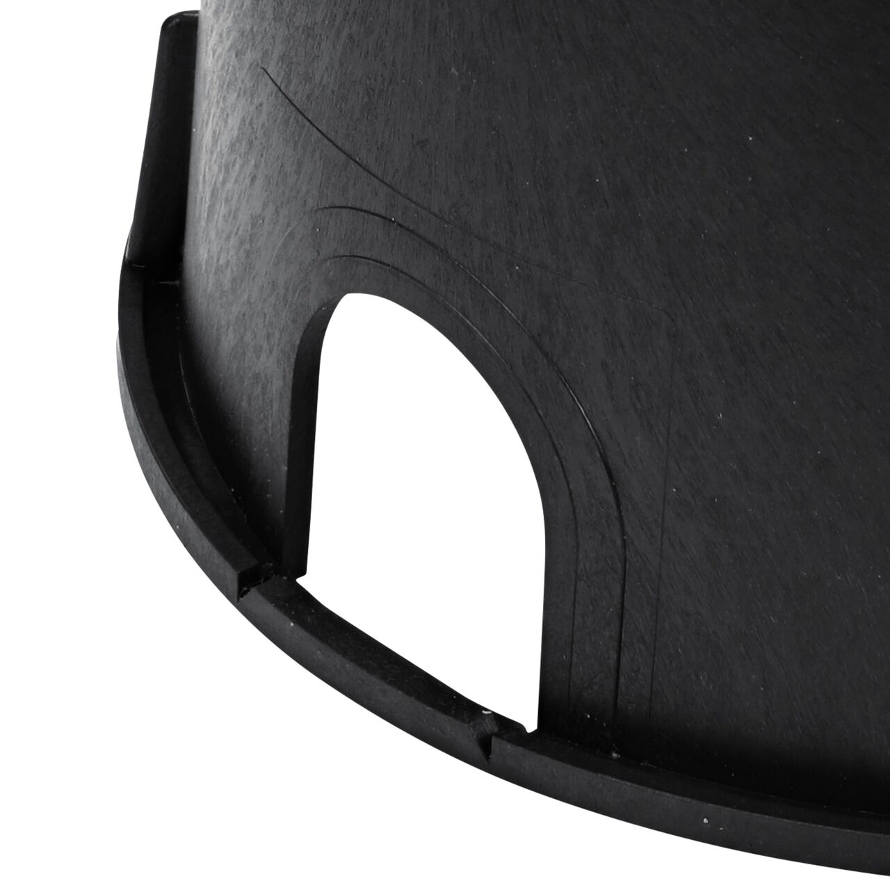 Closeup view of the pipe hole on the Black NDS 10 in. Round Standard Series Valve Box (NDS 111BCW) for water and irrigation pipe connections
