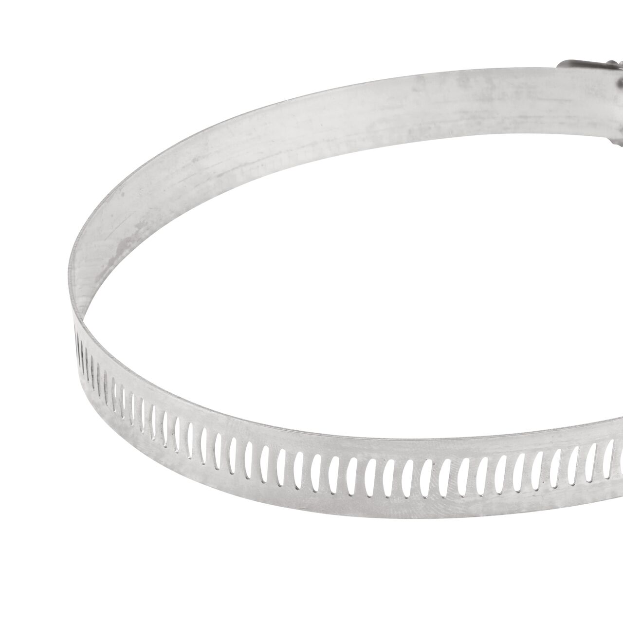 Closeup view of the arcial perforated slots in band for added strength and smoother engagement on the NDS SAE 72 Worm Drive Hose Clamp with Aero Seal 1/2 in. band width (NDS 64072H)