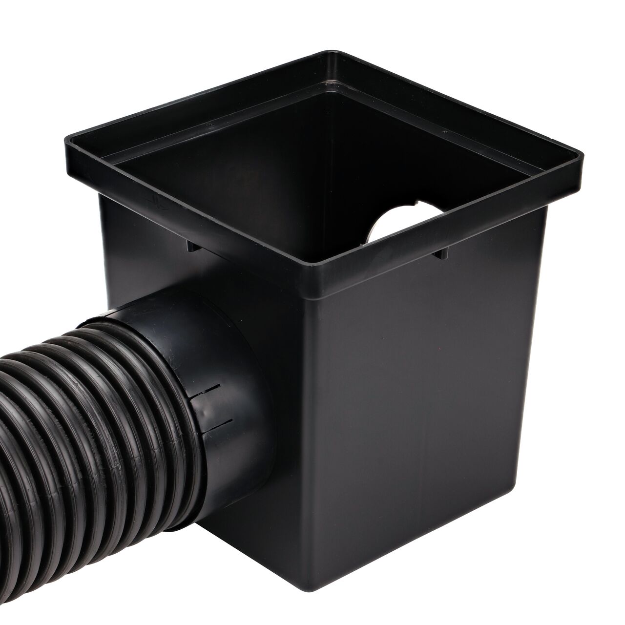 Outlet adapter for 6 in. pipe (NDS 1266) on a retail 12 in. Catch Basin Drain (NDS 1200*) with 6 in. corrugated pipe