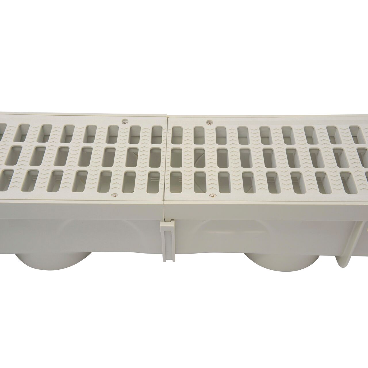 Connected NDS 5 in. Pro Series Channel Drains with no couplings required (NDS 864G*, NDS M864G, NDS 800)