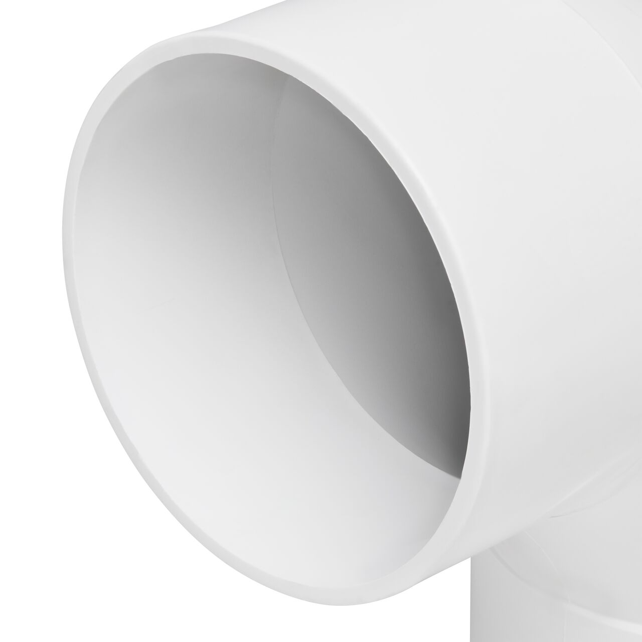 Closeup view of the 3 in. spigot connection end on the NDS 3 in. PVC 90° long-turn street elbow with a Hub and Spigot connection for sewer and drain pipes (NDS 31P0ST)