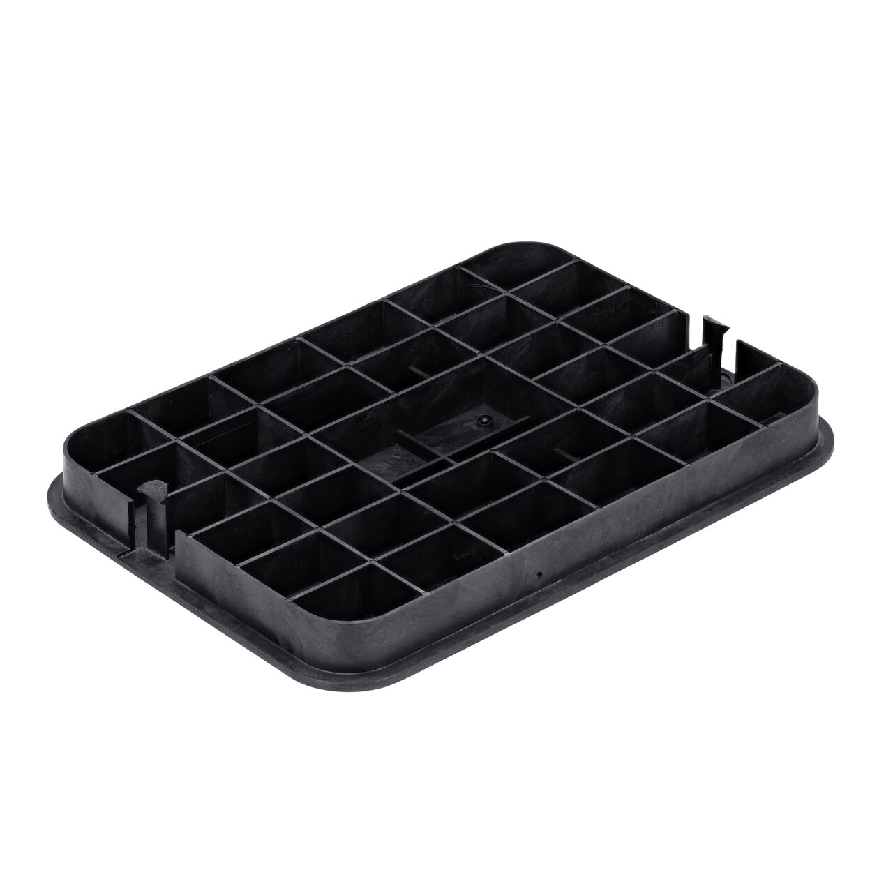 Bottom view of the reinforced ribs on the NDS 13 X 20 in. Black Water Meter Overlapping cover (NDS D1500-OLSBL) that fits the NDS 13 X 20 in. Standard Series Meter Box